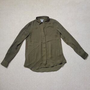 H&M Women's Olive Green Button Up Shirt, Size 4
